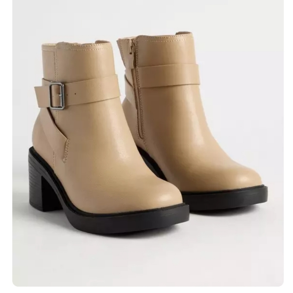 Torrid Black and Tan Ankle Booties with Buckle Detail